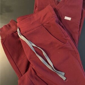 Figs Burgundy Track Pants with Gray Drawstring